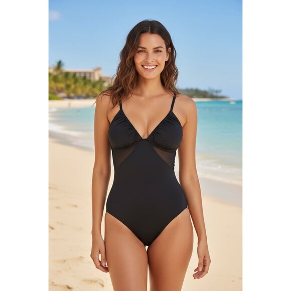 BLEU by Rod Beattie Women's Black Don't Mesh With Me One-Piece Swimsuit Size 12 - Picture 1 of 8